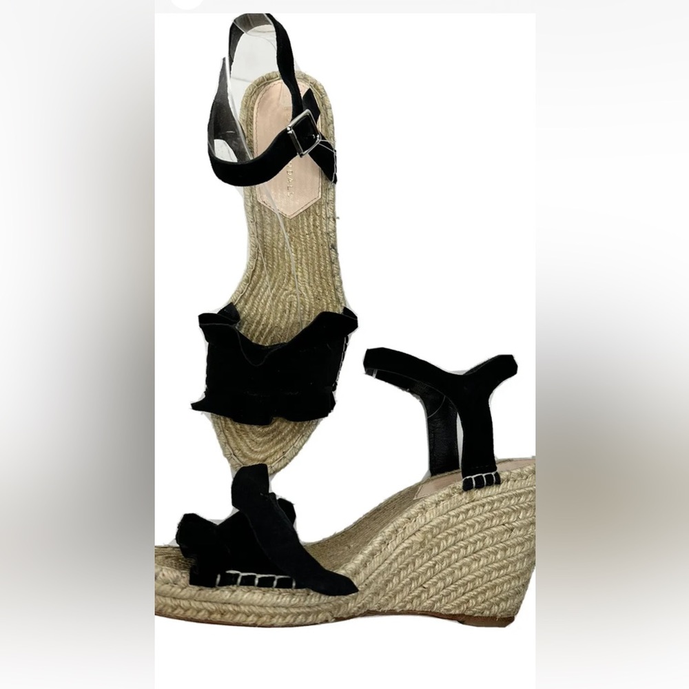 Loeffler Randall Gabby Suede Ruffle Wedge Espadrille Size 8 Black